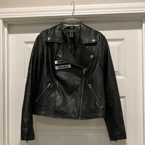 Black Faux Leather Moto Jacket - Women's